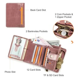 image-CONTACT'S Genuine Leather Wallets for Women Short Fashion Women's Purses Card Holder Zip Coin Purses Female Bag Women's Wallet