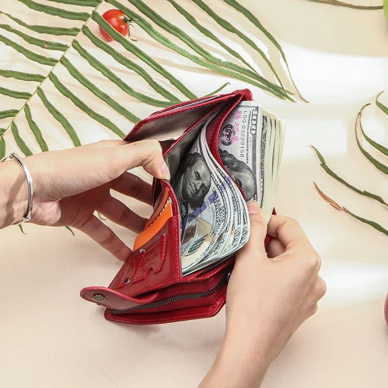 image-CONTACT'S Genuine Leather Wallets for Women Short Fashion Women's Purses Card Holder Zip Coin Purses Female Bag Women's Wallet