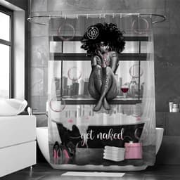 image-Cool Girl Modern Printed Black Shower Curtain Soft Anti-slip With 12 Hooks For Waterproof Durable Bathtub Curtains Bathroom Deco