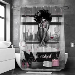 image-Cool Girl Modern Printed Black Shower Curtain Soft Anti-slip With 12 Hooks For Waterproof Durable Bathtub Curtains Bathroom Deco