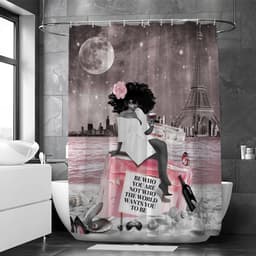 image-Cool Girl Modern Printed Black Shower Curtain Soft Anti-slip With 12 Hooks For Waterproof Durable Bathtub Curtains Bathroom Deco