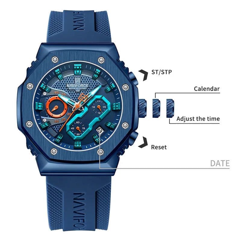 image-NAVIFORCE Fashion Couple Watches Casual Original Sport Silicone Strap Wristwatch for Lovers Auto Date Display Quartz Chronograph