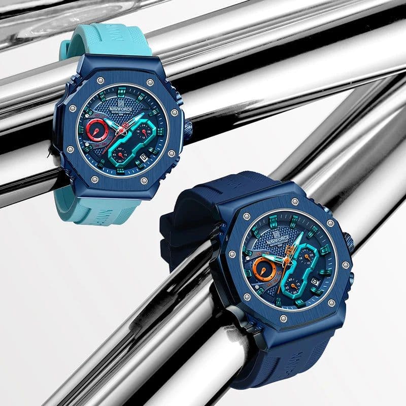 image-NAVIFORCE Fashion Couple Watches Casual Original Sport Silicone Strap Wristwatch for Lovers Auto Date Display Quartz Chronograph