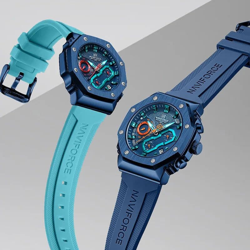 image-NAVIFORCE Fashion Couple Watches Casual Original Sport Silicone Strap Wristwatch for Lovers Auto Date Display Quartz Chronograph