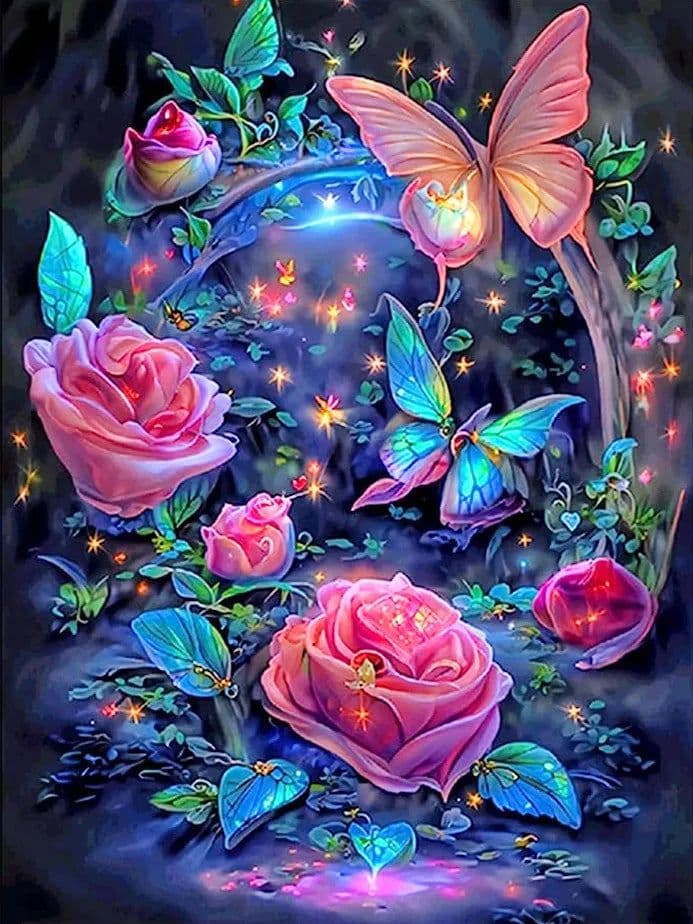 image-HUACAN AB Diamond Painting Flower Rose 5D DIY Mosaic Butterfly Embroidery Decoration Living Room Wall Decor