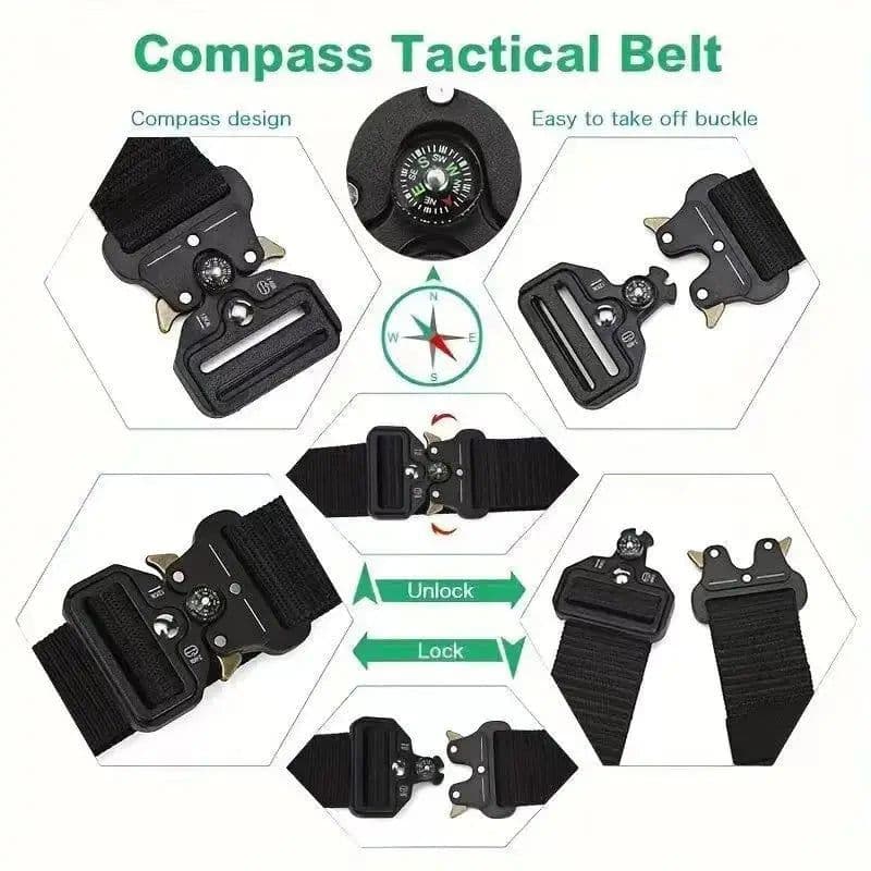 image-Compass Tactical Belt Quick Release Outdoor Military Belt Real Nylon Sports Accessories Men And Women Black Plastics Belt