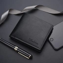 image-Men Short Purse Lychee Print English Casual Style Zipper Credit Card Wallet
