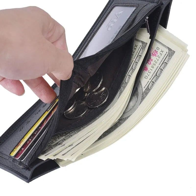 image-Men Short Purse Lychee Print English Casual Style Zipper Credit Card Wallet