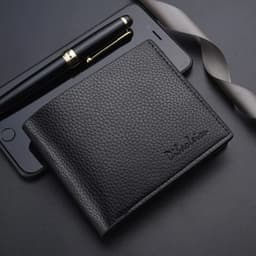 image-Men Short Purse Lychee Print English Casual Style Zipper Credit Card Wallet