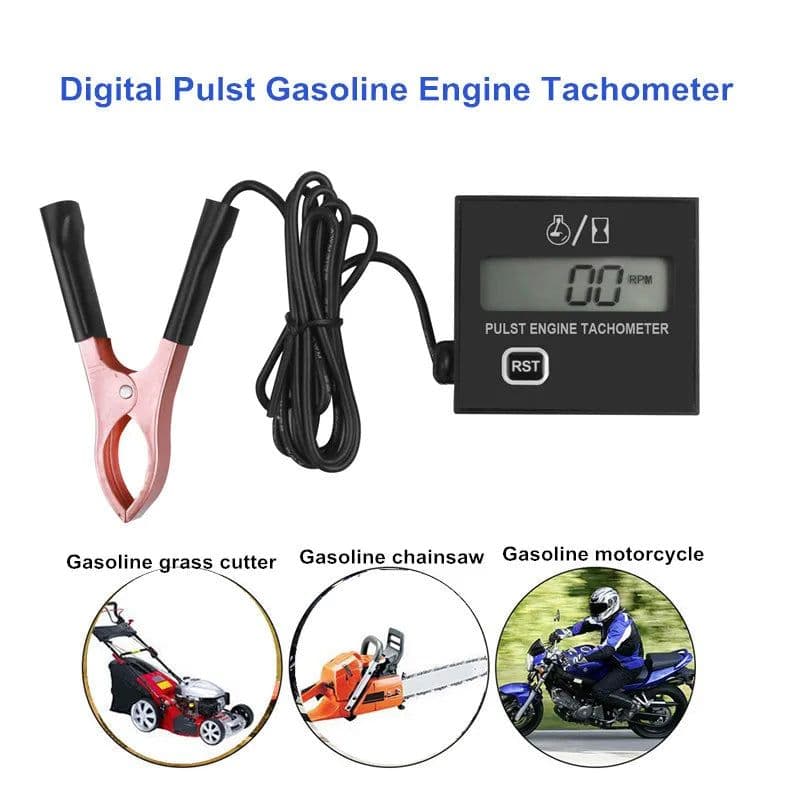 image-Gasoline engine moter speed tester inductive tach hour meter digital Tachometer clip style waterproof for motorcycle chainsaw