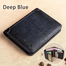 image-Genuine Leather Rfid Protection Wallets for Men Vintage Thin Short Multi Function ID Credit Card Holder Money Bag
