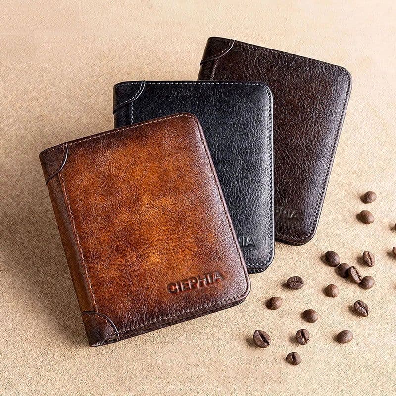 image-Genuine Leather Rfid Protection Wallets for Men Vintage Thin Short Multi Function ID Credit Card Holder Money Bag