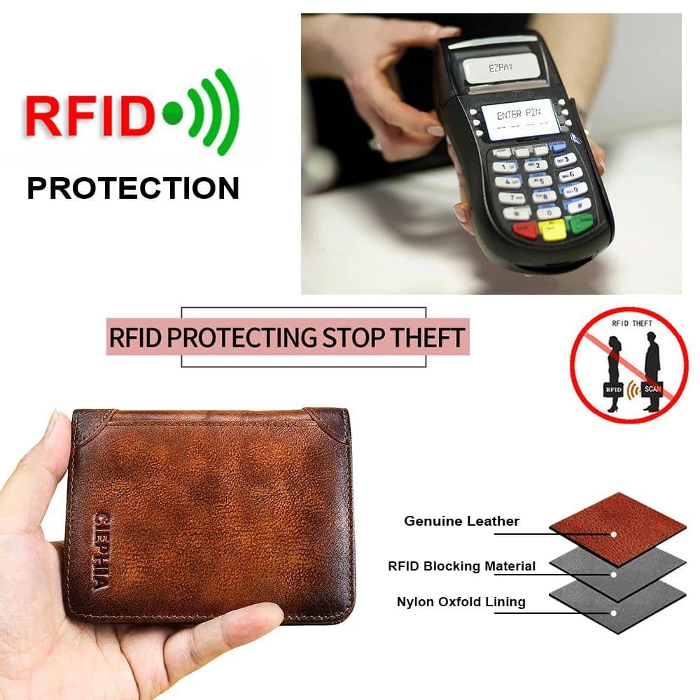 image-Genuine Leather Rfid Protection Wallets for Men Vintage Thin Short Multi Function ID Credit Card Holder Money Bag