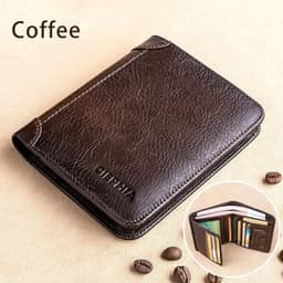 image-Genuine Leather Rfid Protection Wallets for Men Vintage Thin Short Multi Function ID Credit Card Holder Money Bag
