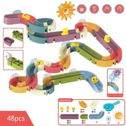 image-Baby Bath Toys DIY Marble Race Run Assembling Track Bathroom Bathtub Kids Play Water Spray Toy Set Stacking Cups For Children