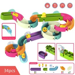 image-Baby Bath Toys DIY Marble Race Run Assembling Track Bathroom Bathtub Kids Play Water Spray Toy Set Stacking Cups For Children
