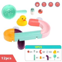 image-Baby Bath Toys DIY Marble Race Run Assembling Track Bathroom Bathtub Kids Play Water Spray Toy Set Stacking Cups For Children