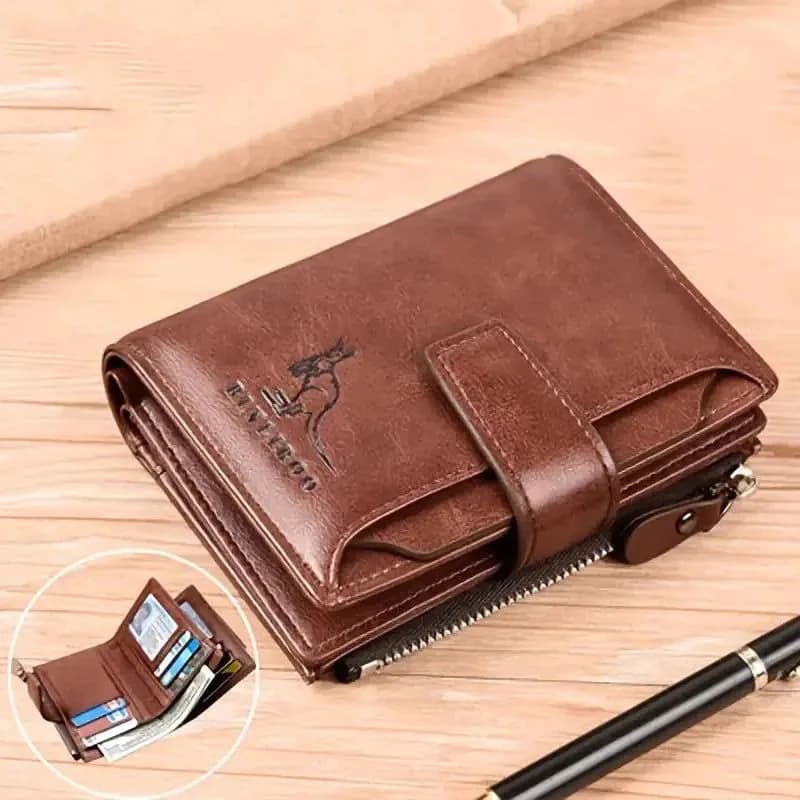 image-Men's Coin Purse Wallet RFID Blocking Man PU Leather Wallet Zipper Business Card Holder Money Bag Wallet Male