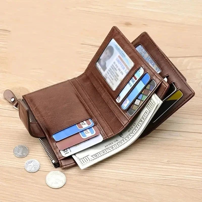 image-Men's Coin Purse Wallet RFID Blocking Man PU Leather Wallet Zipper Business Card Holder Money Bag Wallet Male