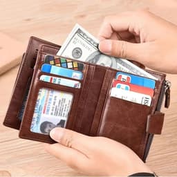 image-Men's Coin Purse Wallet RFID Blocking Man PU Leather Wallet Zipper Business Card Holder Money Bag Wallet Male