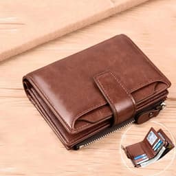 image-Men's Coin Purse Wallet RFID Blocking Man PU Leather Wallet Zipper Business Card Holder Money Bag Wallet Male