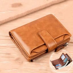 image-Men's Coin Purse Wallet RFID Blocking Man PU Leather Wallet Zipper Business Card Holder Money Bag Wallet Male