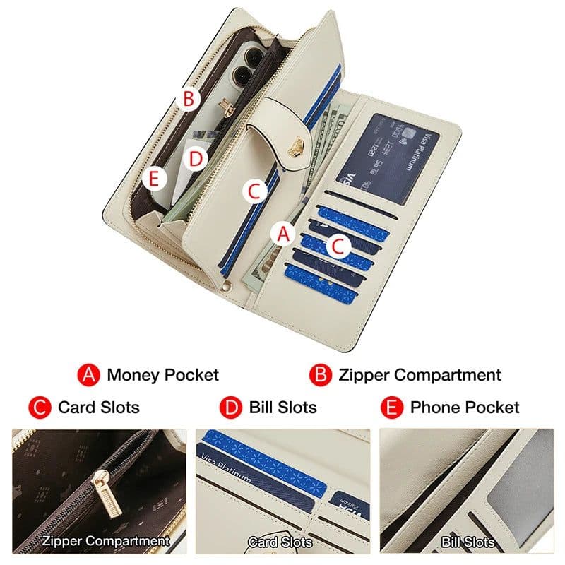 image-FOXER Sign Luxury Long Wallet Lady Fashion Card Holder PVC Leather Coin Purse Two Fold Money Bag Women Monogram Clutch Phone Bag