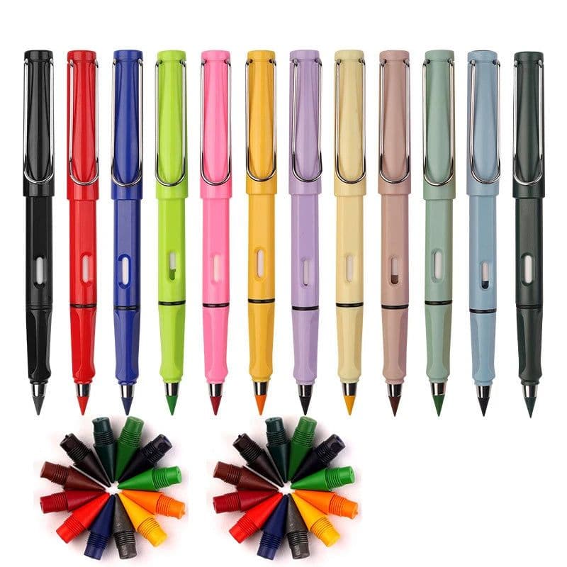 image-12 Colors Set Infinity Writing Pencils Eternal Pencil Pens for Kids Everlasting Pencil with Eraser School Art Supply Stationary