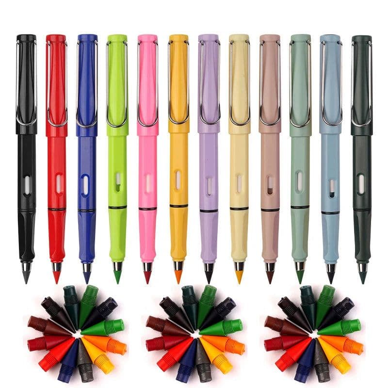 image-12 Colors Set Infinity Writing Pencils Eternal Pencil Pens for Kids Everlasting Pencil with Eraser School Art Supply Stationary