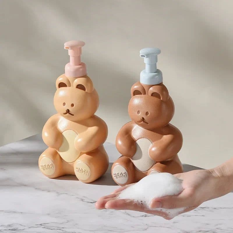 image-Cartoon Bear Foaming Soap Dispenser Bathroom Hand Sanitizer Shampoo Shower Gel Refillable Pump Bottle Making Foam Container