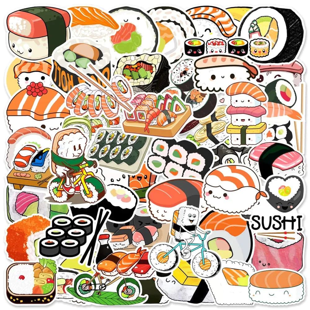 image-10/50pcs Delicious Food Stickers Cartoon Japanese Food Cute Sushi Stickers Decal Sticker for DIY Notebook Water Bottle Laptop