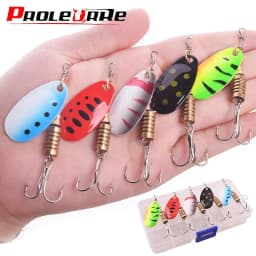image-5PC Boxed Rotating Spoon Kit Lure Fishing Lures Artificial Baits Metal Fish Hooks Bass Trout Perch Pike Rotating Sequins