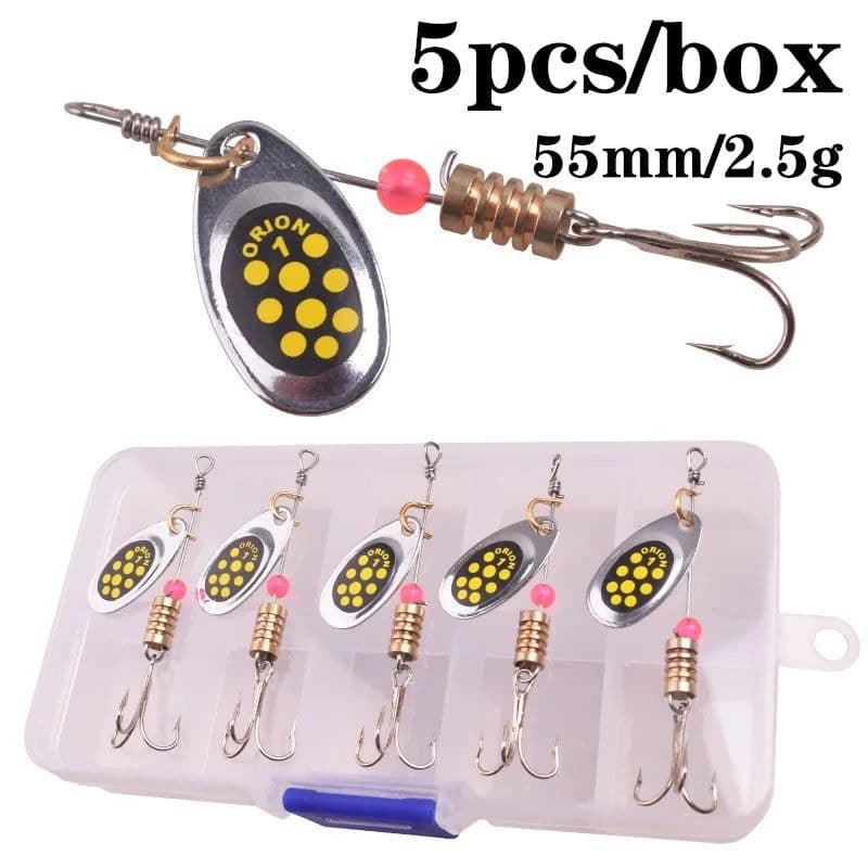 image-5PC Boxed Rotating Spoon Kit Lure Fishing Lures Artificial Baits Metal Fish Hooks Bass Trout Perch Pike Rotating Sequins