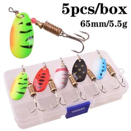 image-5PC Boxed Rotating Spoon Kit Lure Fishing Lures Artificial Baits Metal Fish Hooks Bass Trout Perch Pike Rotating Sequins