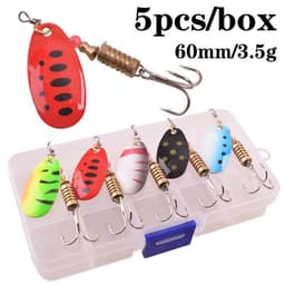 image-5PC Boxed Rotating Spoon Kit Lure Fishing Lures Artificial Baits Metal Fish Hooks Bass Trout Perch Pike Rotating Sequins