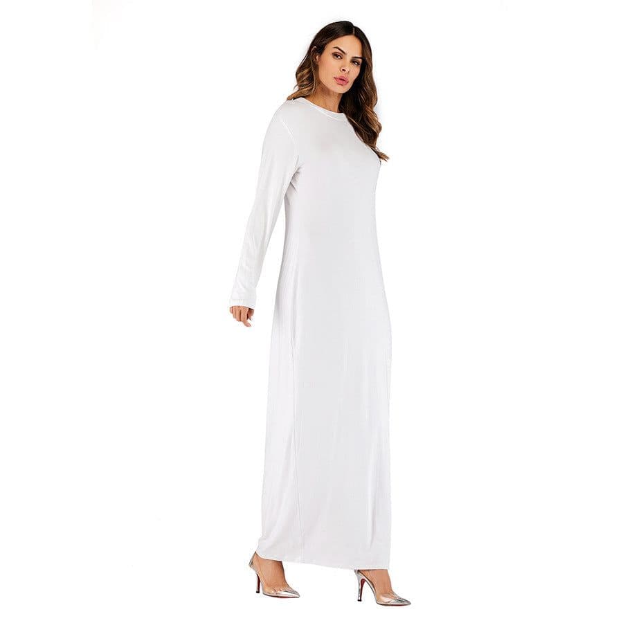 image-Europe and the United States trend modal cotton thin round neck long-sleeved solid color dress 9099