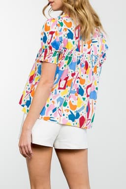 image-White Abstract Print Puff Sleeve Blouse - Plus Size