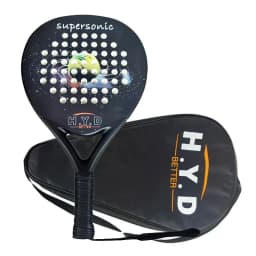image-Carbon Fiber Padel Tennis Racket Drilling Hole Rough Surface High Balance EVA SOFT Memory Cage Type Paddle Sports Racquet