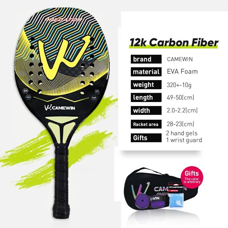 image-Racket Beach Carbon Fiber Tennis Fashion Professional Carbon Padel Tennis Sports Woman Mens Beach Accessories Wristband + Bag