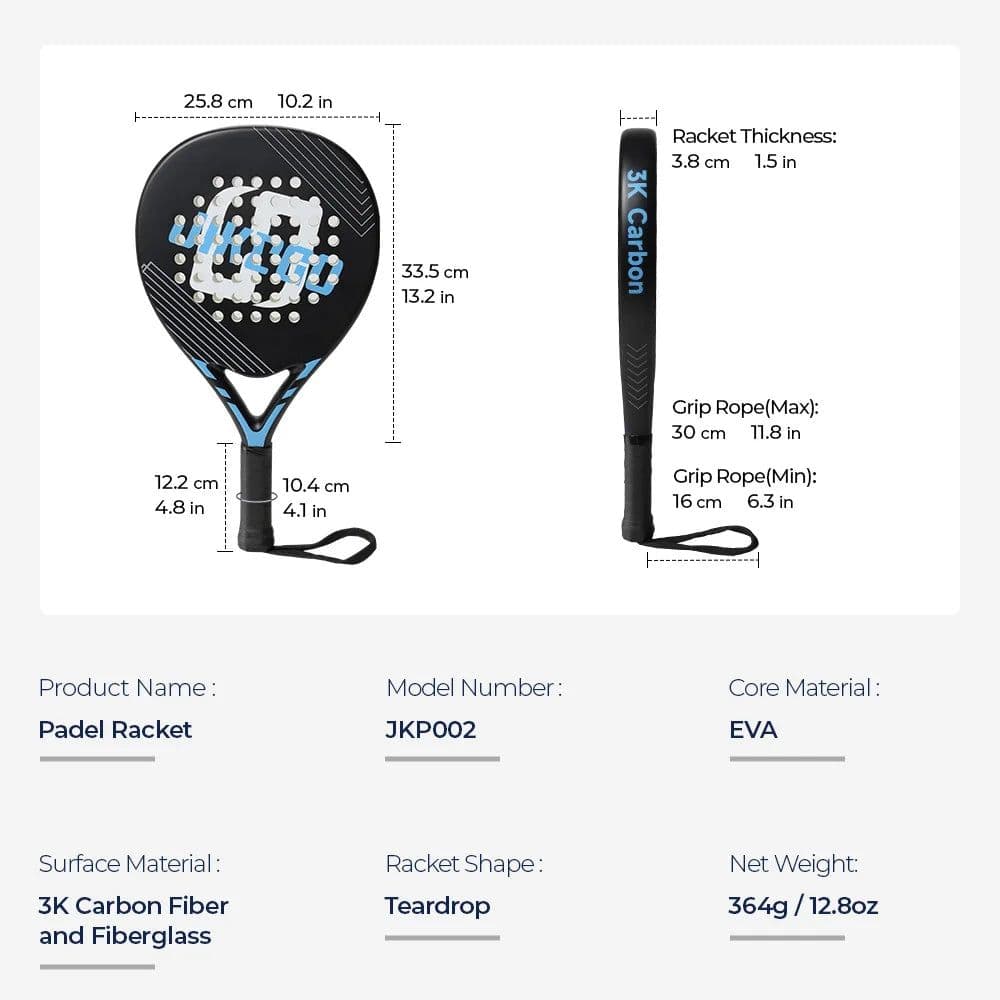 image-JIKEGO Padel Racket 3K Carbon Fiber 2024 Professional Tennis Paddle EVA Momory Core Lightweight Men Women Teardrop Matte Surface