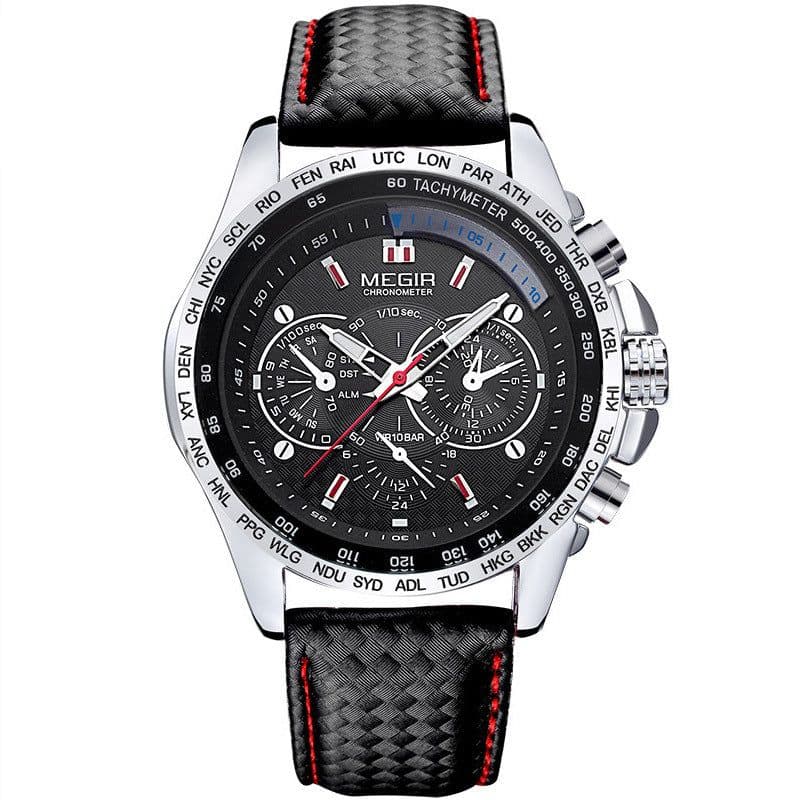 image-MEGIR 30M Waterproof Men's Sports Watch - Black Dial 43mm Alloy Case