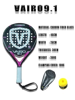 image-3K Carbon Fiber Padel Tennis Racket EVA Soft Face Paddle Racquet Bag Cover Sweatband VAIRO 9.1 Thick 38mm Weight 375g