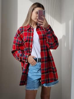image-Mnealways18 Bright Gingham Oversized Shirts For Women Street Style Casual Shacket Blouses And Tops Single-Breasted Spring 2024