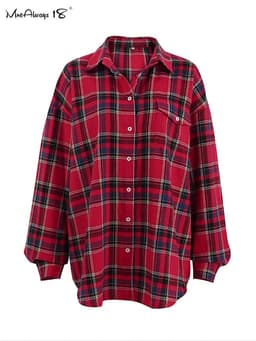 image-Mnealways18 Bright Gingham Oversized Shirts For Women Street Style Casual Shacket Blouses And Tops Single-Breasted Spring 2024