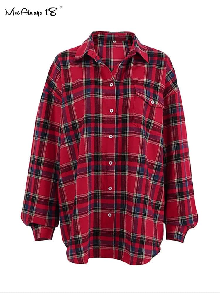 image-Mnealways18 Bright Gingham Oversized Shirts For Women Street Style Casual Shacket Blouses And Tops Single-Breasted Spring 2024