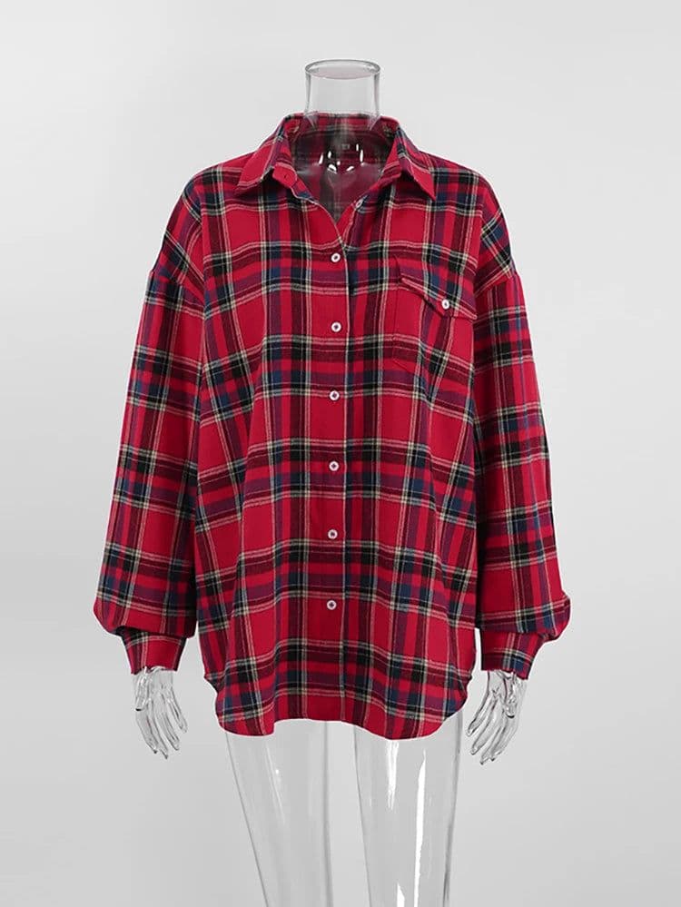 image-Mnealways18 Bright Gingham Oversized Shirts For Women Street Style Casual Shacket Blouses And Tops Single-Breasted Spring 2024