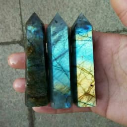 image-Natural Labradorite Quartz Hexagonal Prisms Obelisk Crystal Column Wand Point Healing Treatment Stone Gifts