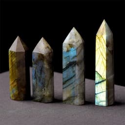 image-Natural Labradorite Quartz Hexagonal Prisms Obelisk Crystal Column Wand Point Healing Treatment Stone Gifts
