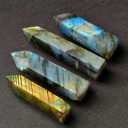 image-Natural Labradorite Quartz Hexagonal Prisms Obelisk Crystal Column Wand Point Healing Treatment Stone Gifts