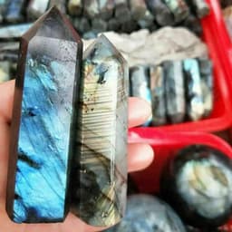 image-Natural Labradorite Quartz Hexagonal Prisms Obelisk Crystal Column Wand Point Healing Treatment Stone Gifts